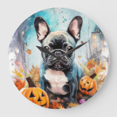 Halloween French bulldog met pompoenen eng Grote Klok (Voorkant)