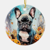 Halloween French bulldog met pompoenen eng Keramisch Ornament (Voorkant)