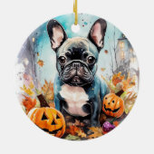 Halloween French bulldog met pompoenen eng Keramisch Ornament (Achterkant)