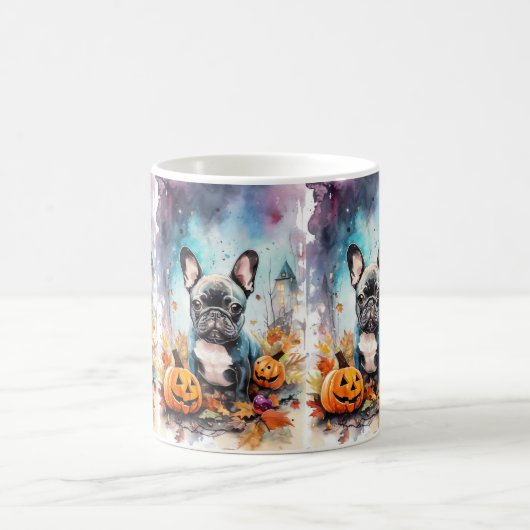 Halloween French bulldog met pompoenen eng Koffiemok (Center)