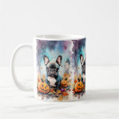 Halloween French bulldog met pompoenen eng Koffiemok (Links)