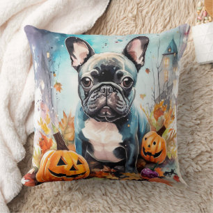 Halloween French bulldog met pompoenen eng Kussen