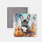 Halloween French bulldog met pompoenen eng Magneet (Voorkant / Achterkant)