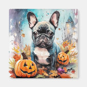 Halloween French bulldog met pompoenen eng Magneet (Voorkant)