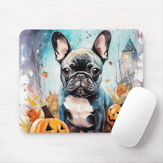 Halloween French bulldog met pompoenen eng Muismat (Met muis)