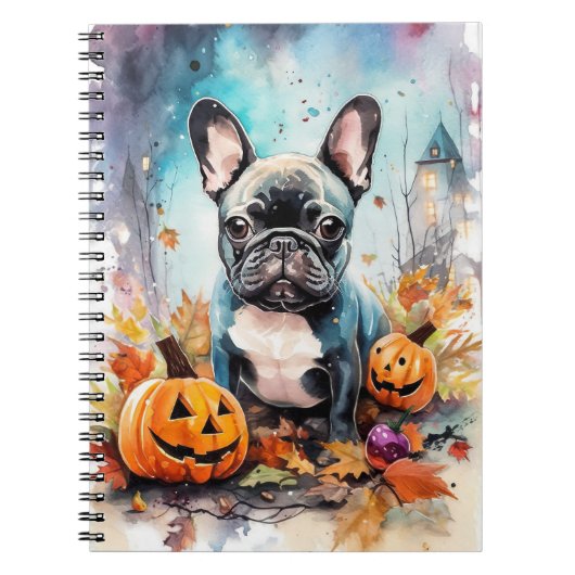 Halloween French bulldog met pompoenen eng Notitieboek (Voorkant)