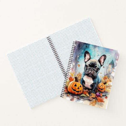 Halloween French bulldog met pompoenen eng Notitieboek (Binnen)