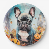 Halloween French bulldog met pompoenen eng Papieren Bordje (Voorkant)