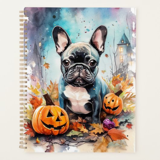 Halloween French bulldog met pompoenen eng Planner (Voorkant)