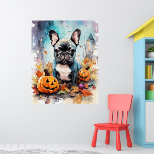 Halloween French bulldog met pompoenen eng Poster