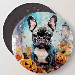 Halloween French bulldog met pompoenen eng Ronde Button 6,0 Cm