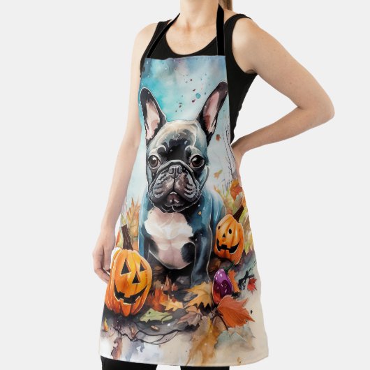Halloween French bulldog met pompoenen eng Schort (Insitu)