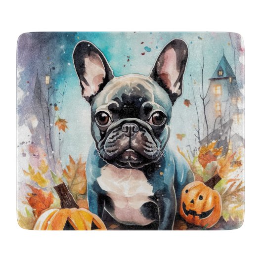 Halloween French bulldog met pompoenen eng Snijplank (Voorkant)
