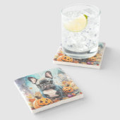 Halloween French bulldog met pompoenen eng Stenen Onderzetter (Zijkant)