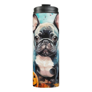 Halloween French bulldog met pompoenen eng Thermosbeker