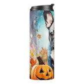 Halloween French bulldog met pompoenen eng Thermosbeker (Gedraaid links)