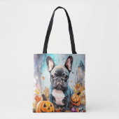 Halloween French bulldog met pompoenen eng Tote Bag (Voorkant)