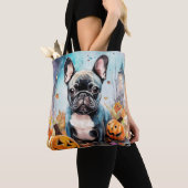 Halloween French bulldog met pompoenen eng Tote Bag (Dichtbij)
