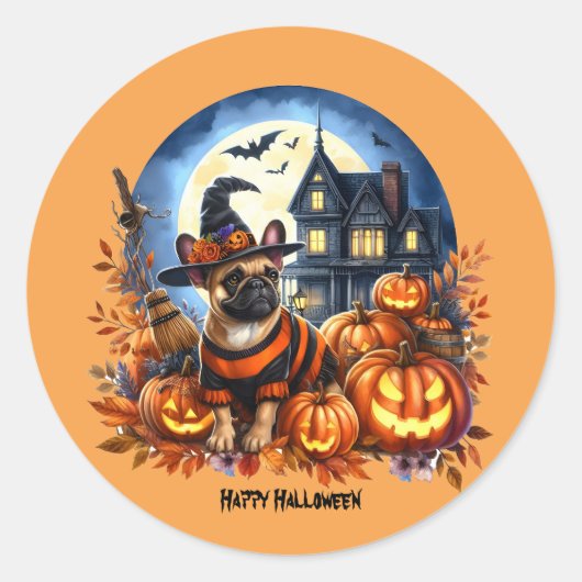 Halloween French Bulldogs Ronde Sticker (Voorkant)