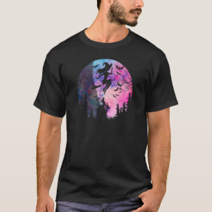Halloween Frequent Flyer Vliegende Heks Volle Maan T-shirt
