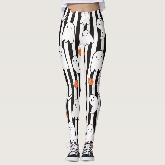 Halloween Friendly Ghost en Pumpkin Pattern Leggings (Voorkant)
