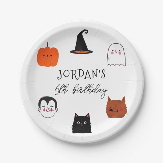 Halloween Friends Cute Modern Boy Birthday Party Papieren Bordje (Voorkant)