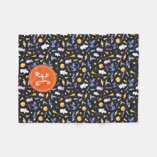 Halloween Friends Monogram Fleece Deken (Voorkant (Horizontaal))