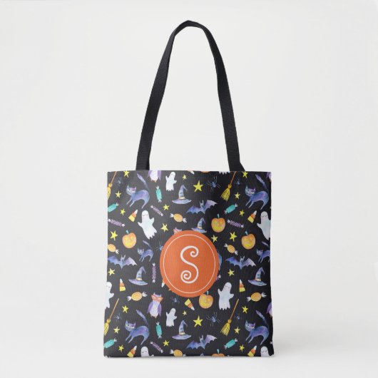 Halloween Friends Pattern Monogram Tote Bag (Voorkant)