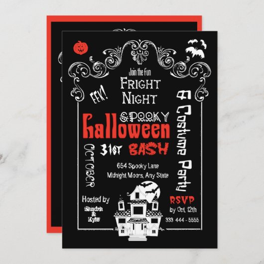 Halloween Fright Night Invitations Kaart (Voorkant / Achterkant)