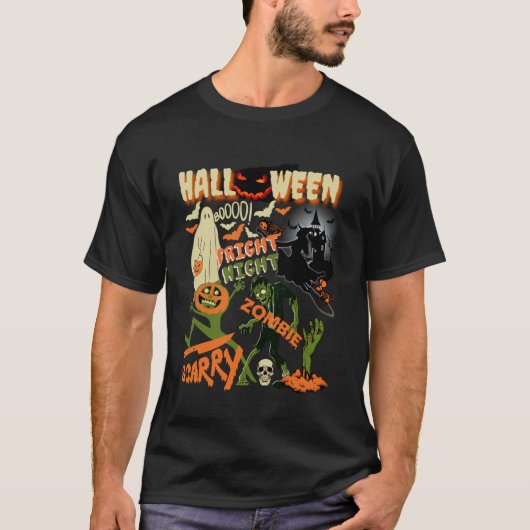 Halloween Fright Night Zombie Scary Pumpkin Ghost T-shirt (Voorkant)