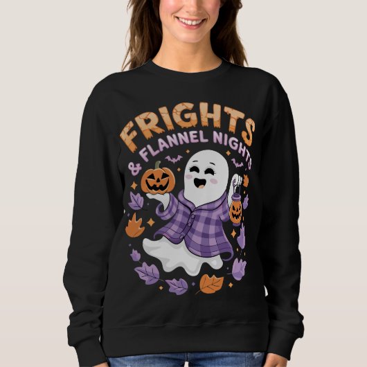 Halloween Frights en Flannel Nights Schattige Ghos Trui (Voorkant)
