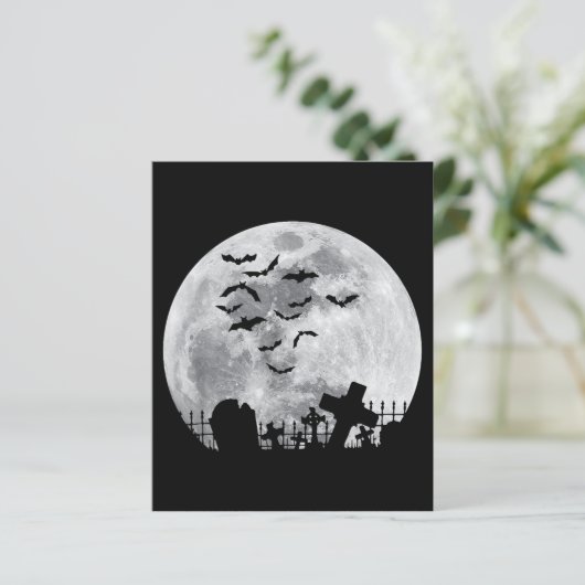 Halloween Full Moon Cemetery Graveyard Spooky Bats (Staand voorkant)