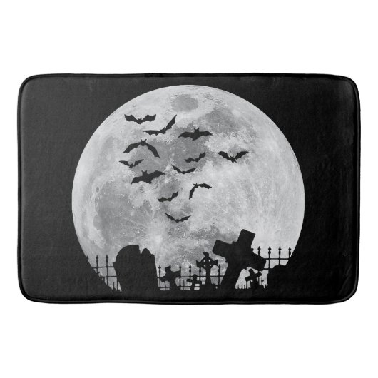 Halloween Full Moon Cemetery Graveyard Spooky Bats Badmat (Voorkant)