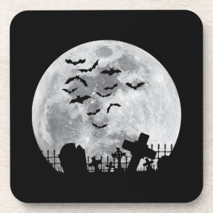 Halloween Full Moon Cemetery Graveyard Spooky Bats Bier Onderzetter