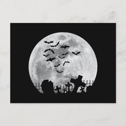 Halloween Full Moon Cemetery Graveyard Spooky Bats Briefkaart (Voorkant)