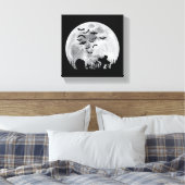 Halloween Full Moon Cemetery Graveyard Spooky Bats Canvas Afdruk (Insitu (Slaapkamer))