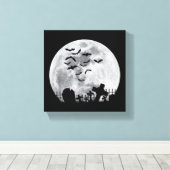 Halloween Full Moon Cemetery Graveyard Spooky Bats Canvas Afdruk (Insitu (Houten vloer))