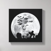 Halloween Full Moon Cemetery Graveyard Spooky Bats Canvas Afdruk (Voorkant)