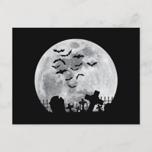 Halloween Full Moon Cemetery Graveyard Spooky Bats Feestdagenkaart