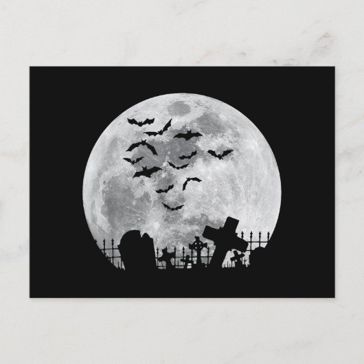 Halloween Full Moon Cemetery Graveyard Spooky Bats Feestdagenkaart (Voorkant)