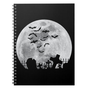 Halloween Full Moon Cemetery Graveyard Spooky Bats Notitieboek