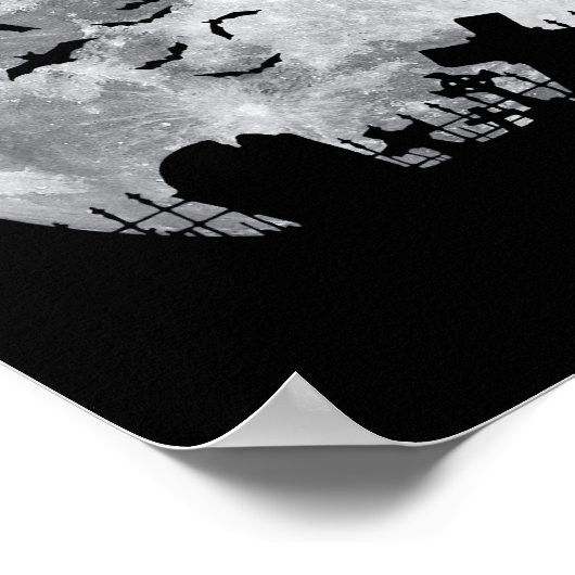 Halloween Full Moon Cemetery Graveyard Spooky Bats Poster (Hoek)