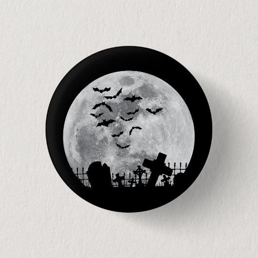 Halloween Full Moon Cemetery Graveyard Spooky Bats Ronde Button 3,2 Cm (Voorkant)