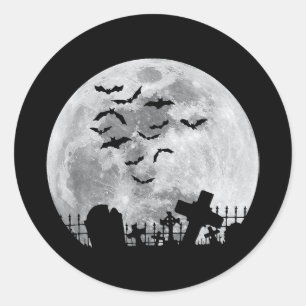 Halloween Full Moon Cemetery Graveyard Spooky Bats Ronde Sticker