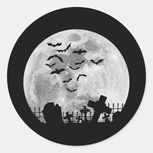 Halloween Full Moon Cemetery Graveyard Spooky Bats Ronde Sticker (Voorkant)
