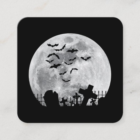 Halloween Full Moon Cemetery Graveyard Spooky Bats Vierkante Visitekaartje (Voorkant)