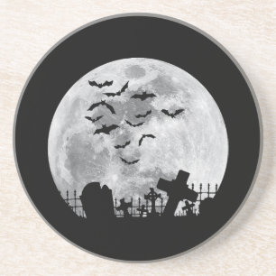 Halloween Full Moon Cemetery Graveyard Spooky Bats Zandsteen Onderzetter