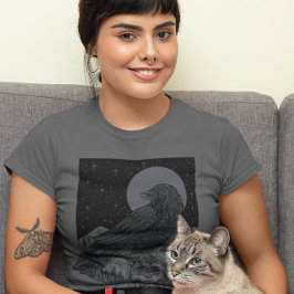  Halloween Full Moon Crow Skull Gothic T-shirt