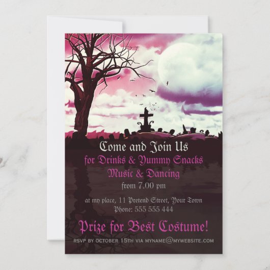 Halloween Full Moon Fun Uitnodiging (Achterkant)