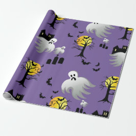 Halloween Full Moon Ghosts op Paars Cadeaupapier